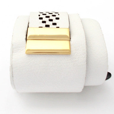 White Leather Bracelet with 18ct Gold Plated Clasp