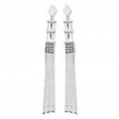 Silver Plated Maxi Tassel Earrings with Strass Squares