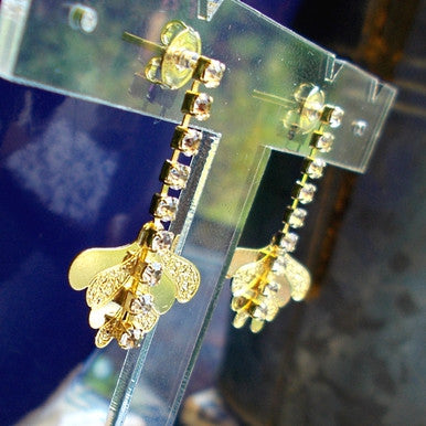 18ct Gold Plated Butterfly Wing Earrings with Row of Strass Stones