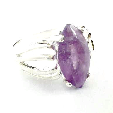 Silver Plated Amethyst Ring in Retro Look