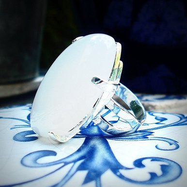 Silver Plated Ring with Milky White Quartz
