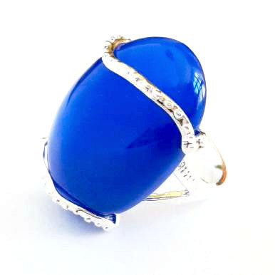 Silver Plated Ring with Large Blue Agate Gemstone