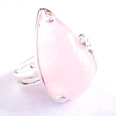 Silver Plated Ring with Teardrop Shaped Rose Quartz