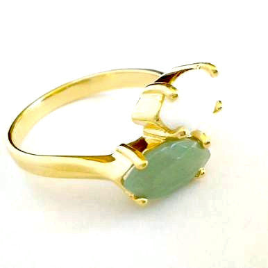 18ct Gold Plated Ring with Small Green and White Quartz
